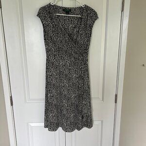 EUC Ralph Lauren Black and White Faux Wrap Dress Sz 6
